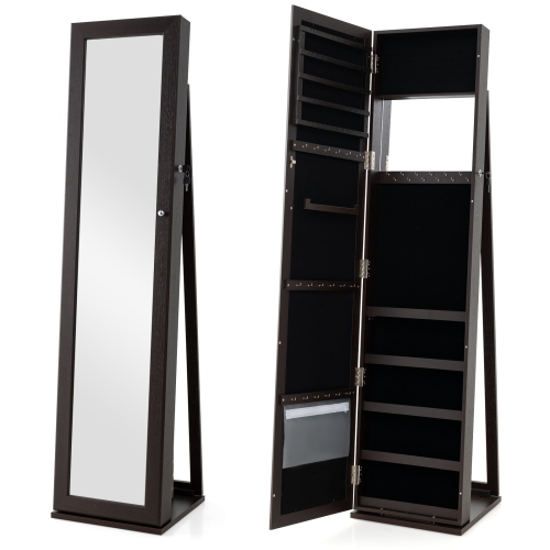 Lockable Standing Jewelry Cabinet with Mirror for Full-Length View