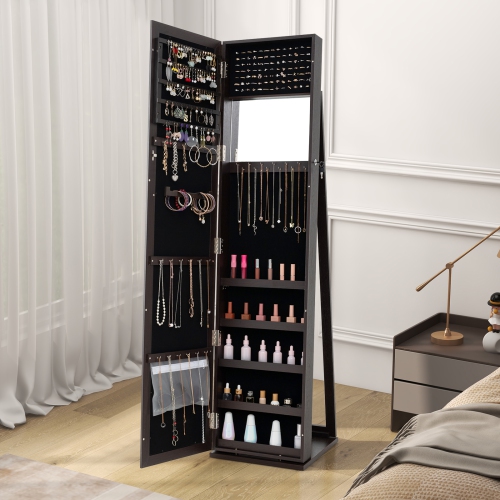 Lockable Standing Jewelry Cabinet with Mirror for Full-Length View