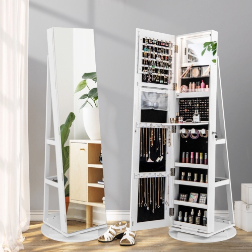 Armoire à bijoux rotative avec miroir, verrouillage et 3 modes LED