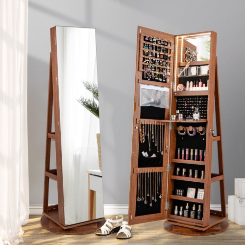 Armoire à bijoux rotative avec miroir, verrouillage et 3 modes LED