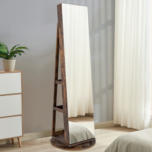 Rotating Jewelry Cabinet with Mirror, Lockable Design, and 3 LED Modes