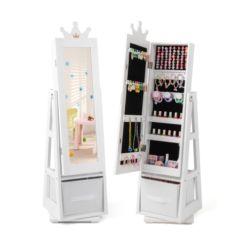 Kids Jewelry Armoire Cabinet with Large Storage and Swivel Base