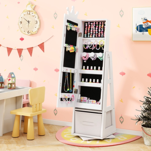 Kids Jewelry Armoire Cabinet with Large Storage and Swivel Base