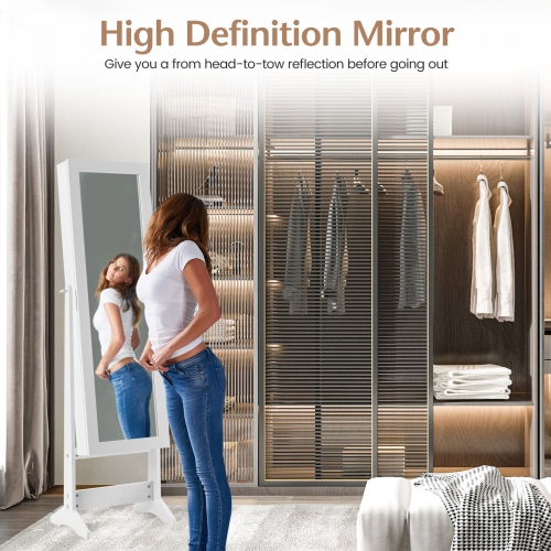 Mirrored Jewelry Cabinet with Organizer Box, Ring Storage, and Stand