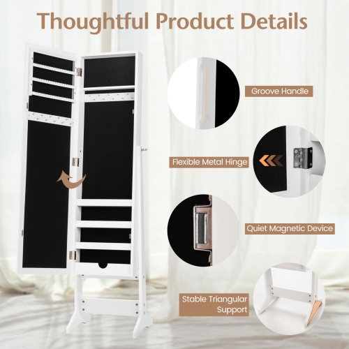 Mirrored Jewelry Cabinet with Organizer Box, Ring Storage, and Stand