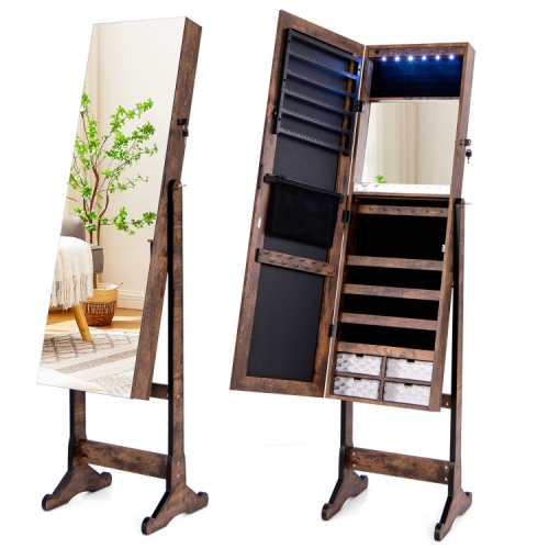 Standing Jewelry Armoire with Full-Length Mirror and Lighting