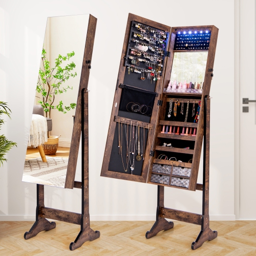 Standing Jewelry Armoire with Full-Length Mirror and Lighting
