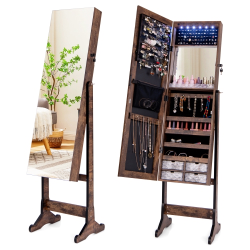 Standing Jewelry Armoire with Full-Length Mirror and Lighting