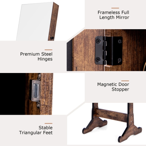 Standing Jewelry Armoire with Full-Length Mirror and Lighting