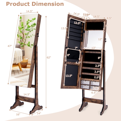 Standing Jewelry Armoire with Full-Length Mirror and Lighting