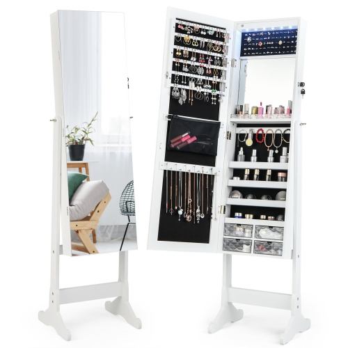 Standing Jewelry Armoire with Full-Length Mirror and Lighting