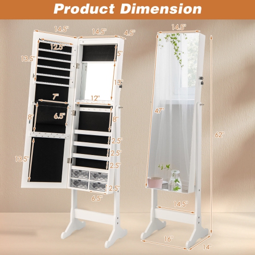 Standing Jewelry Armoire with Full-Length Mirror and Lighting