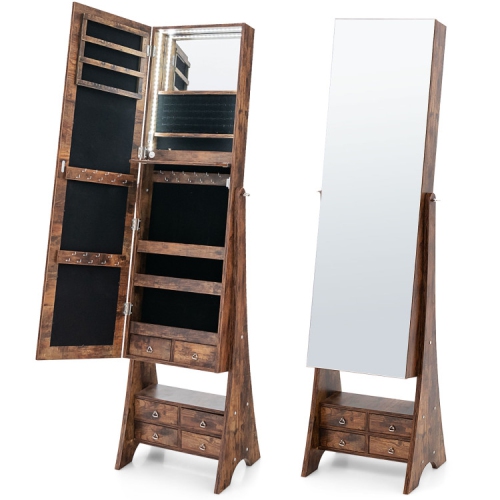 Armoire à bijoux pleine longueur avec miroir LED, autonome et 6 tiroirs