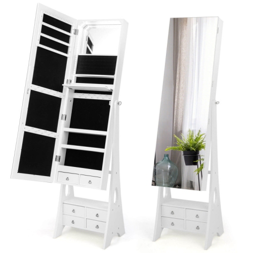 Full-Length Jewelry Armoire with LED Mirror, Freestanding and 6 Drawers
