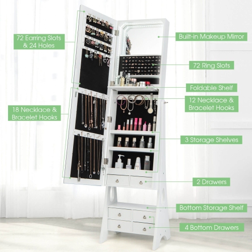 Full-Length Jewelry Armoire with LED Mirror, Freestanding and 6 Drawers