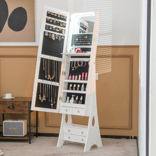 Full-Length Jewelry Armoire with LED Mirror, Freestanding and 6 Drawers
