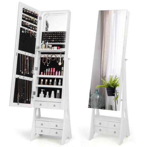 Full-Length Jewelry Armoire with LED Mirror, Freestanding and 6 Drawers