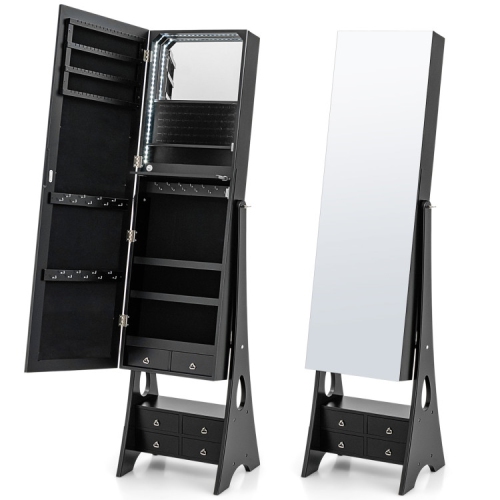 Full-Length Jewelry Armoire with LED Mirror, Freestanding and 6 Drawers