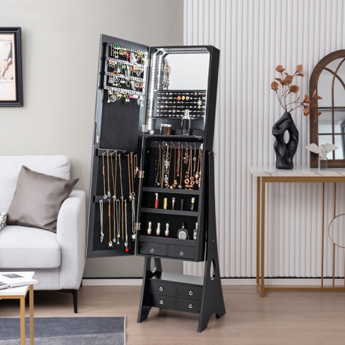 Full-Length Jewelry Armoire with LED Mirror, Freestanding and 6 Drawers