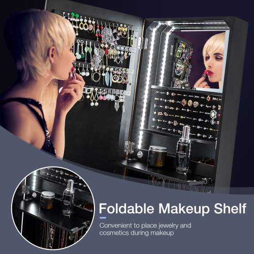 Full-Length Jewelry Armoire with LED Mirror, Freestanding and 6 Drawers