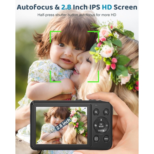 Appareil photo CCD portatif pour étudiants sur le campus Carte HD 72&nbsp;Mpx Appareil photo numérique filmant 5K avec zoom 16x - Carte 64&nbsp;Go