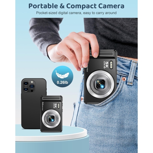 Appareil photo CCD portatif pour étudiants sur le campus Carte HD 72&nbsp;Mpx Appareil photo numérique filmant 5K avec zoom 16x - Carte 64&nbsp;Go