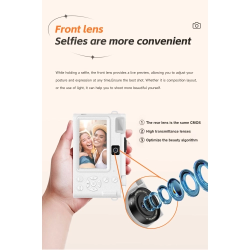 Appareil photo numérique HD 64&nbsp;Mpx pour étudiants avec appareil photo pour égoportraits, filtre rétro, écran CCD texturé - Noir, pas de carte