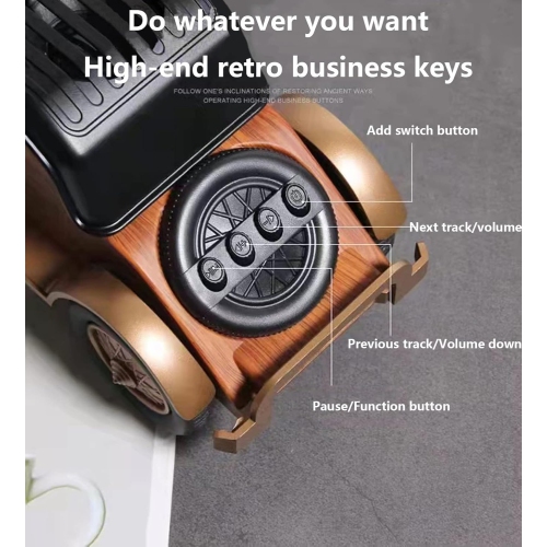 Retro Bluetooth Speaker | Portable Wireless Speaker | Bluetooth/USB Drive/TF Card/AUX Multi-Mode | 5W Subwoofer | Long-Range Wood-Grain Classic Car