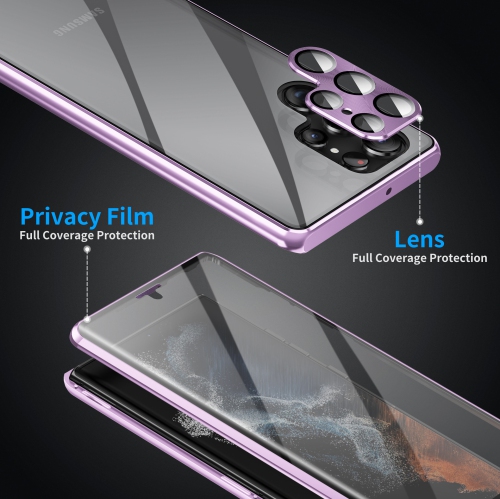 For Samsung S23 Ultra Glossy Mirror Buckle Magneto Phone Case Double-Sided Glass Privacy Screen - Anti-Peeping sliver