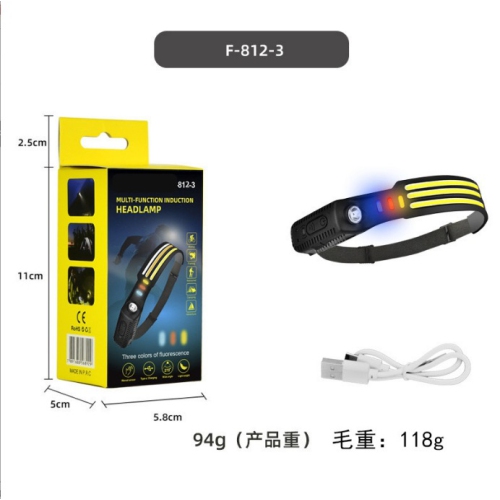 Détecteur de vague Lampe frontale pour vélo d'extérieur USB Lampe de circulation de nuit rechargeable Lampe frontale en silicone Lampe de poche pour