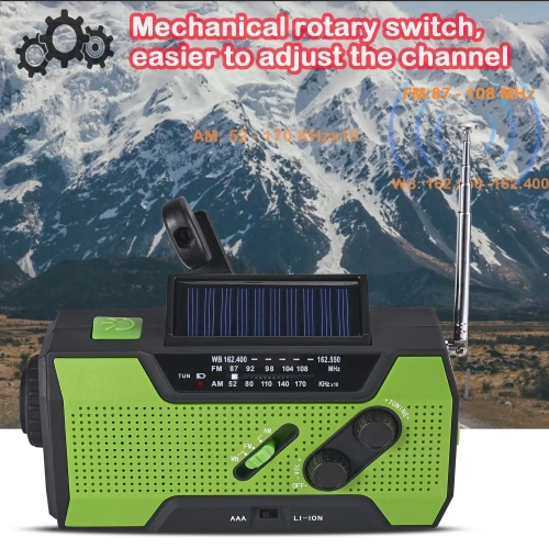 Outdoor Emergency Portable Radio, Multi-Function Solar Hand-Crank Radio, Emergency Flashlight, Perfect Addition to Survival Gear - Green - US Version