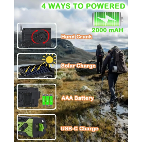 Outdoor Emergency Portable Radio, Multi-Function Solar Hand-Crank Radio, Emergency Flashlight, Perfect Addition to Survival Gear - Green - US Version