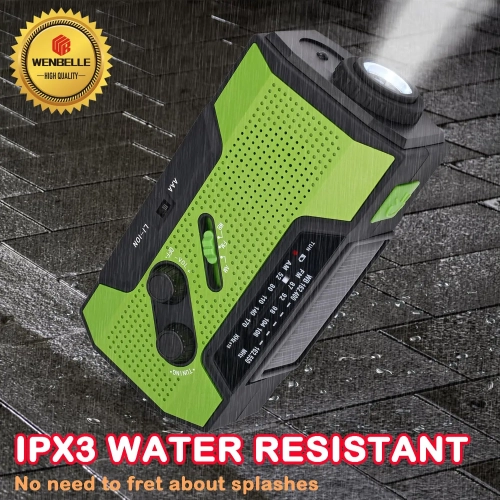 Outdoor Emergency Portable Radio, Multi-Function Solar Hand-Crank Radio, Emergency Flashlight, Perfect Addition to Survival Gear - Green - US Version