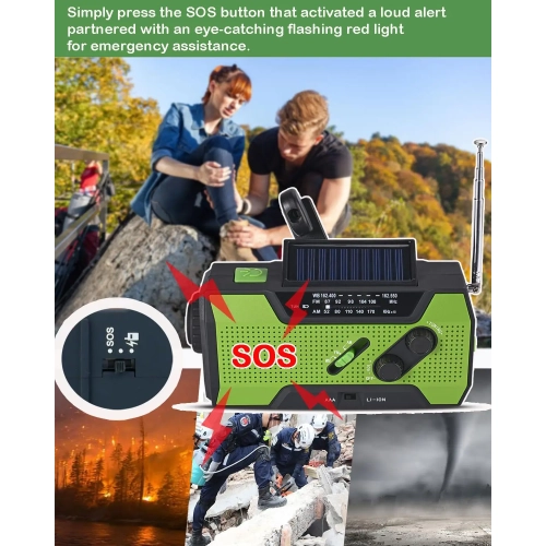 Radio portative d'urgence extérieure, radio solaire multifonction à manivelle, lampe de poche d'urgence, ajout parfait à l'équipement de survie -