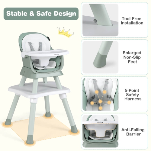Siège rehausseur de salle à manger convertible 6-en-1 avec plateau amovible de Costway