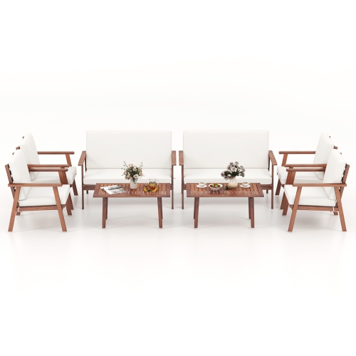 Costway 8 PCS Patio Conversation Set Acacia Wood Sofa Coffee Table with Cushioned Seat