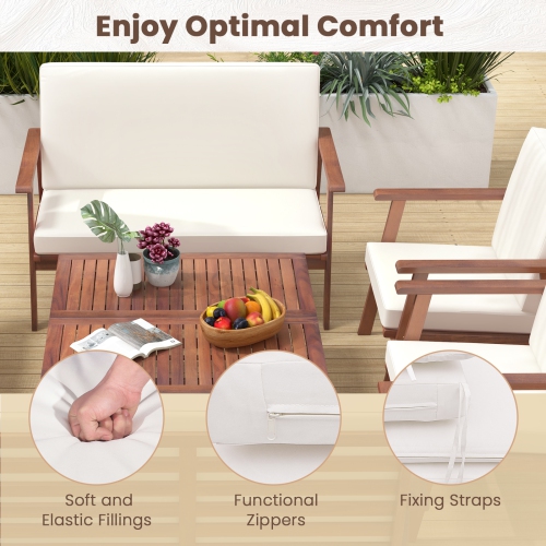 Costway 8 PCS Patio Conversation Set Acacia Wood Sofa Coffee Table with Cushioned Seat