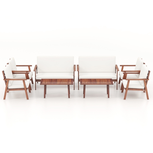 Costway 8 PCS Patio Conversation Set Acacia Wood Sofa Coffee Table with Cushioned Seat