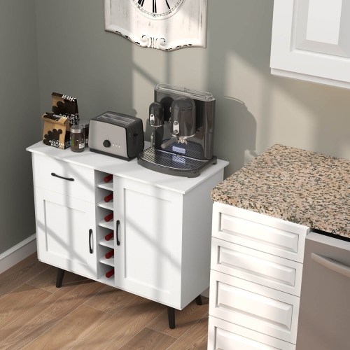 Costway 2-Door Wine Bar Cabinet Kitchen Sideboard Buffet with Drawer & Adjustable Shelves
