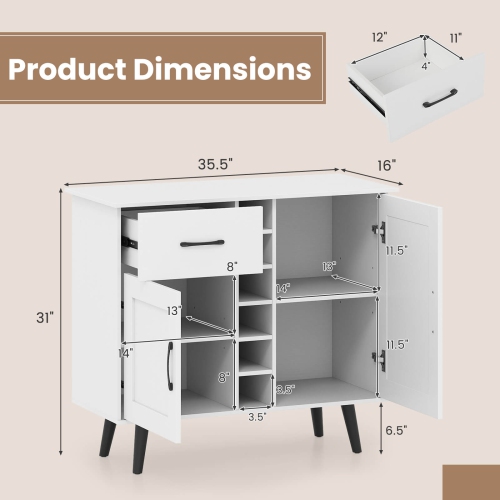 Costway 2-Door Wine Bar Cabinet Kitchen Sideboard Buffet with Drawer & Adjustable Shelves