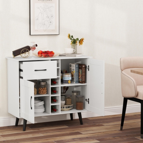 Costway 2-Door Wine Bar Cabinet Kitchen Sideboard Buffet with Drawer & Adjustable Shelves