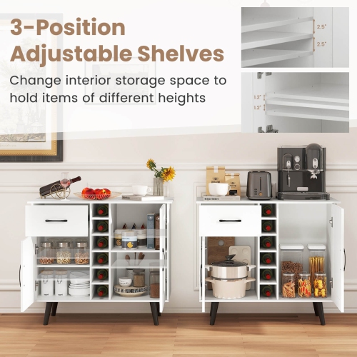 Costway 2-Door Wine Bar Cabinet Kitchen Sideboard Buffet with Drawer & Adjustable Shelves