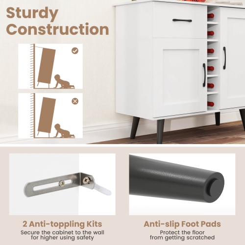 Costway 2-Door Wine Bar Cabinet Kitchen Sideboard Buffet with Drawer & Adjustable Shelves