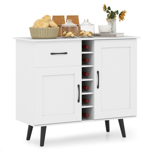 Costway 2-Door Wine Bar Cabinet Kitchen Sideboard Buffet with Drawer & Adjustable Shelves