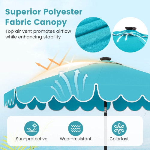 Costway 9.3 FT Solar Patio Umbrella Outdoor Market Sunshade with 24 LED Lights, Ruffles Gray