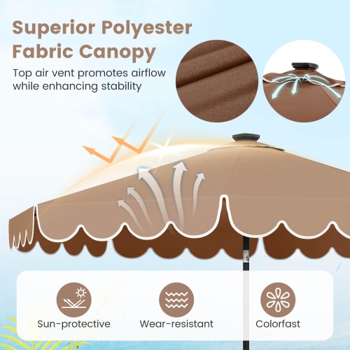 Costway 9.3 FT Solar Patio Umbrella Outdoor Market Sunshade with 24 LED Lights, Ruffles Gray