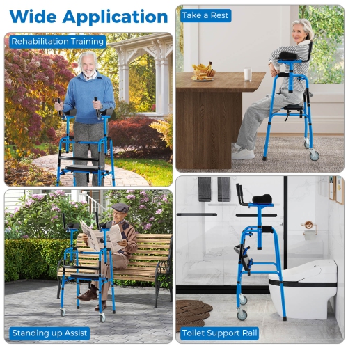 Costway Versatile Rolling Walker All Terrain Stand-Assist Walker with 2 Premium Wheels Navy/Sliver