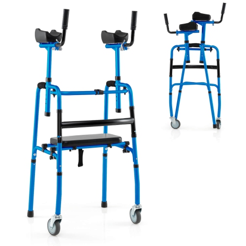Costway Versatile Rolling Walker All Terrain Stand-Assist Walker with 2 Premium Wheels Navy/Sliver