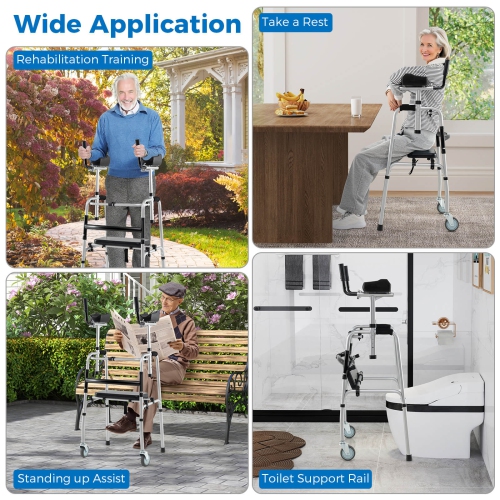 Costway Versatile Rolling Walker All Terrain Stand-Assist Walker with 2 Premium Wheels Navy/Sliver