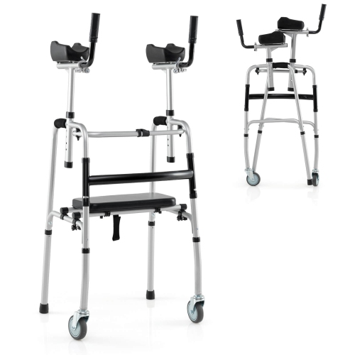 Costway Versatile Rolling Walker All Terrain Stand-Assist Walker with 2 Premium Wheels Navy/Sliver